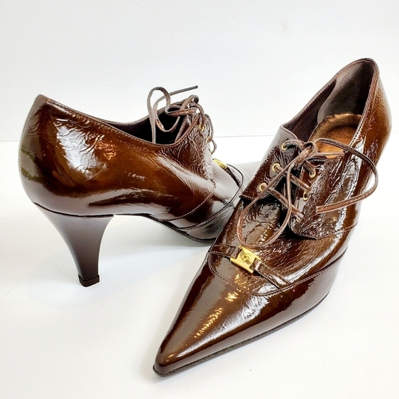 NEW Enrico Gibellieri Brown Patent Leather Heels - Picture 1 of 6